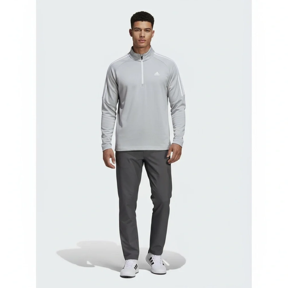 Adidas French Terry Golf‎ Mens Gray White 1/4 Zip Pullover Performance Athletic